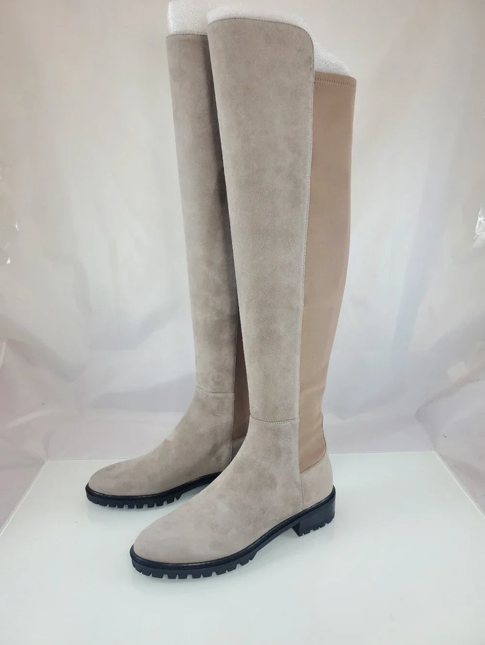 NWT$795 Stuart Weitzman City Over-the-Knee Leather Boots in Light Beige Sz 6